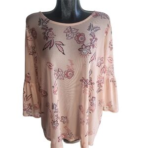 Love & Legend Semi Sheer Floral Peach Bell Sleeve Top 3X